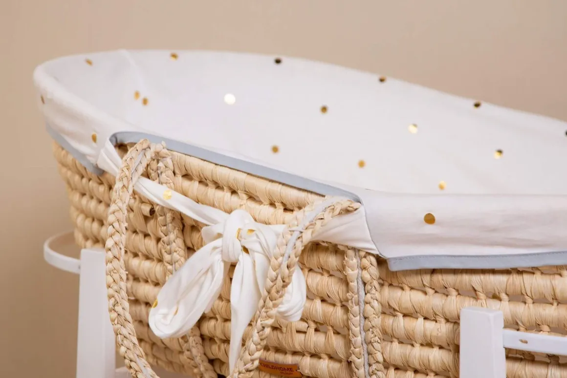 Moses Mand Naturel + Matras + Jersey Hoes Goud Stippen