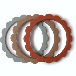 Mushie Bijtring Armbanden 3 Stuks Cambridge Blue/Clementine/Natural