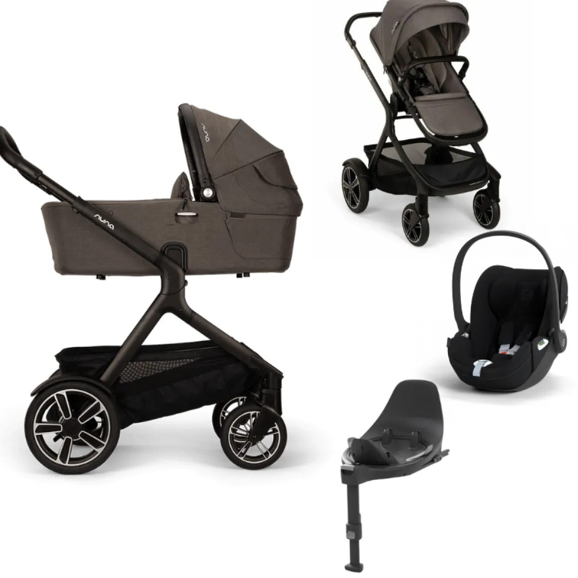 Nuna Kinderwagen 3 in 1 DEMI™ next Thunder + Autostoel Cloud T I Size + Cybex Draaibare Base T
