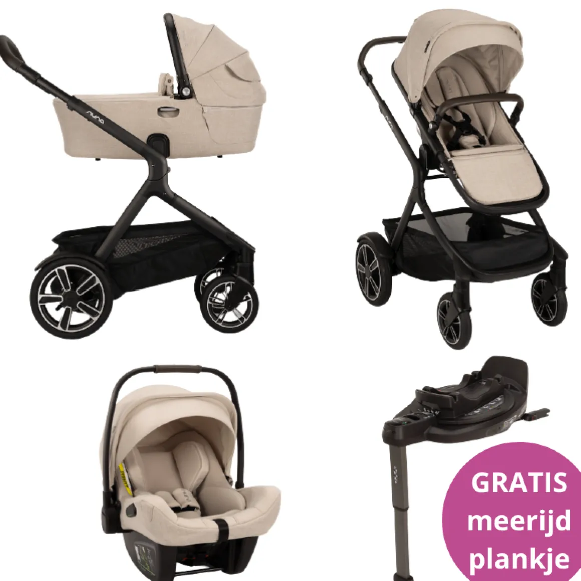 Nuna Kinderwagen 3 in 1 DEMI™ next Biscotti + Autostoel PIPA™ next + Nuna Base CURV