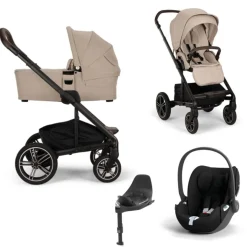 Nuna Kinderwagen 3 in 1 MIXX™ Next Biscotti + Autostoel Cloud T I Size + Cybex Draaibare Base T