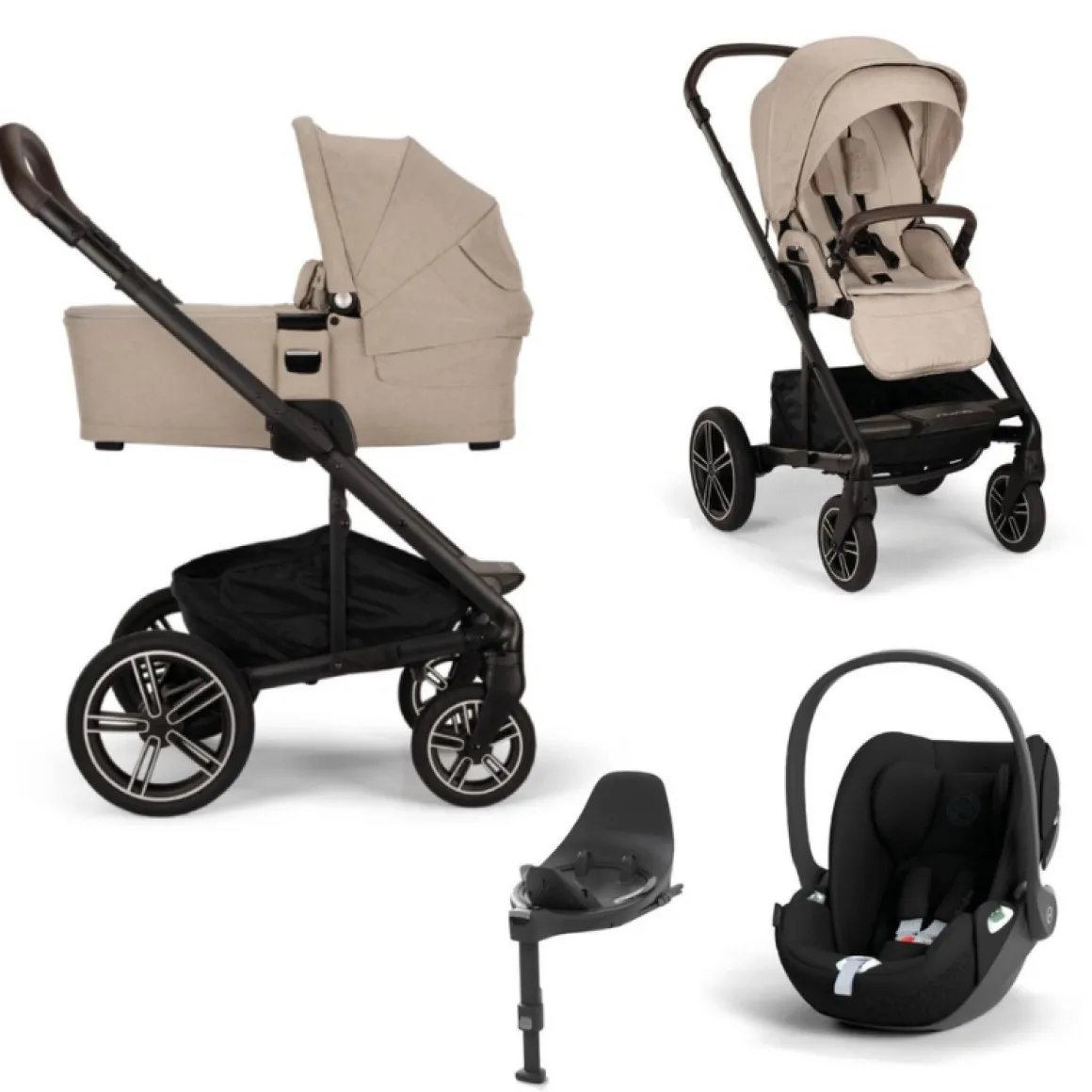 Nuna Kinderwagen 3 in 1 MIXX™ Next Biscotti + Autostoel Cloud T I Size + Cybex Draaibare Base T