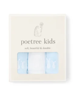 Poetree Kids Tetra Hydrofiele Doekjes Licht Blauw & Wit 60x60cm
