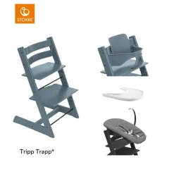 Stokke® Kinderstoel Tripp Trapp® Fjord Blue + Newborn Set™ Anthracite + Baby Set™ Fjord Blue + Tray™