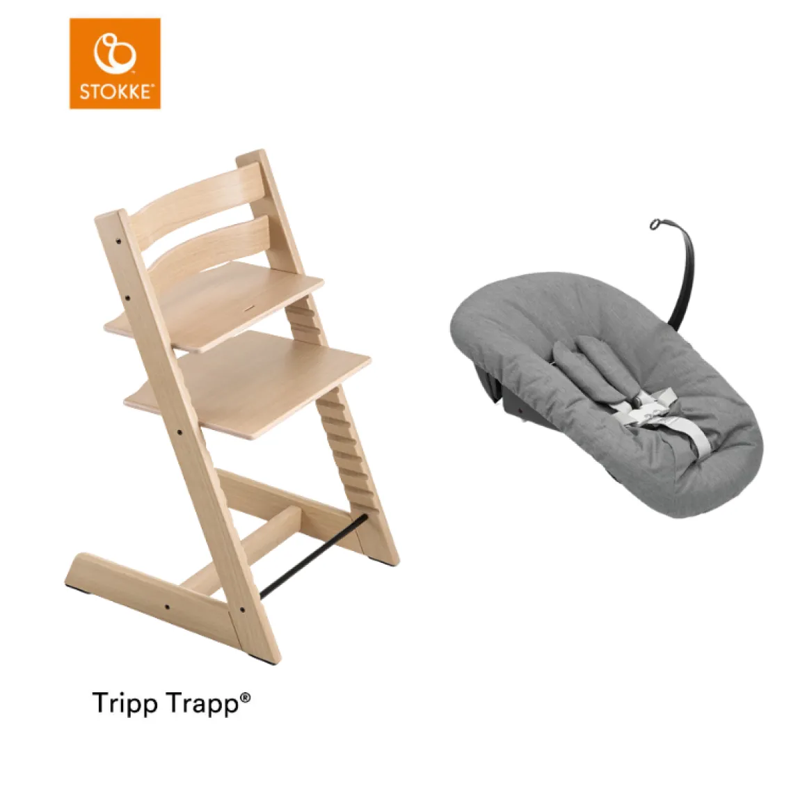 Stokke® Kinderstoel Tripp Trapp® Oak Natural + Anthracite Newborn Set