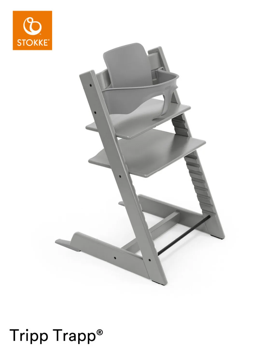 Stokke® Kinderstoel Tripp Trapp® Storm Grey + Newborn Set™ + Baby Set™ Storm Grey + Tray™