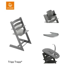 Stokke® Kinderstoel Tripp Trapp® Storm Grey + Newborn Set™ Anthracite + Baby Set™ Storm Grey + Tray™