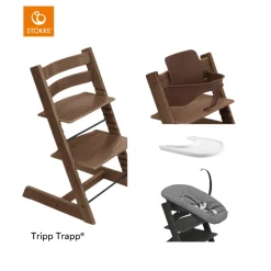 Stokke® Kinderstoel Tripp Trapp® Warm Brown + Newborn Set™ Anthracite + Baby Set™ Warm Brown + Tray™