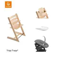 Stokke® Kinderstoel Tripp Trapp® Natural + Newborn Set™ Anthracite + Baby Set™ Natural + Tray™