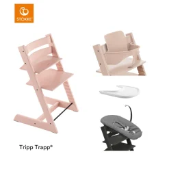 Stokke® Kinderstoel Tripp Trapp® Serene Pink + Newborn Set™ Anthracite + Baby Set™ Serene Pink + Tray™
