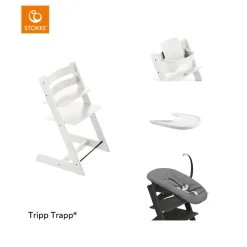 Stokke® Kinderstoel Tripp Trapp® White + Newborn Set™ Anthracite + Baby Set™ White + Tray™