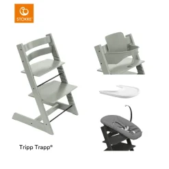 Stokke® Kinderstoel Tripp Trapp® Glacier Green + Newborn Set™ Anthracite + Baby Set™ Glacier Green + Tray™