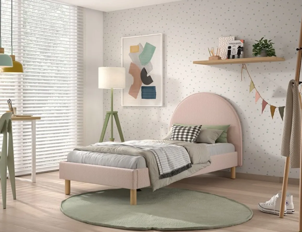 VIPACK Moon Bed 90x200 Cm Roze Bouclé Teddy